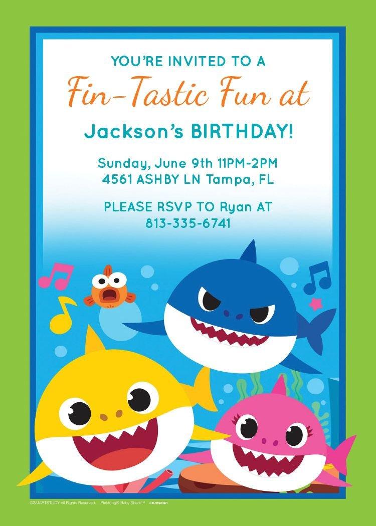 Invitation BABY SHARK invitation party , 1 year, 2 years, Baptism,  birthday, communion, confirmation