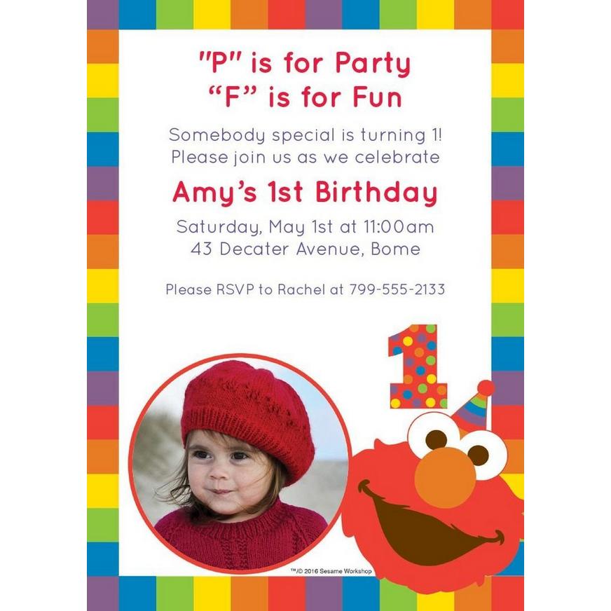 Custom Elmo 1st Birthday Photo Invitations