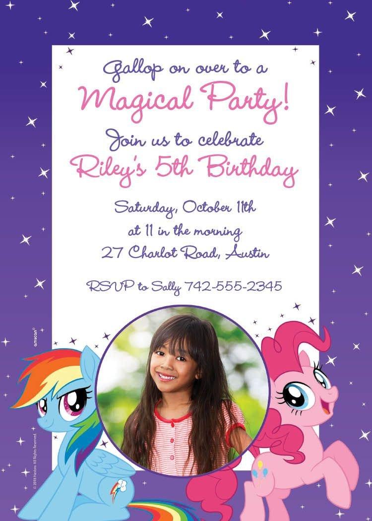 Personalised My Little Pony Girl Brithday Party Invitations Magical Purple