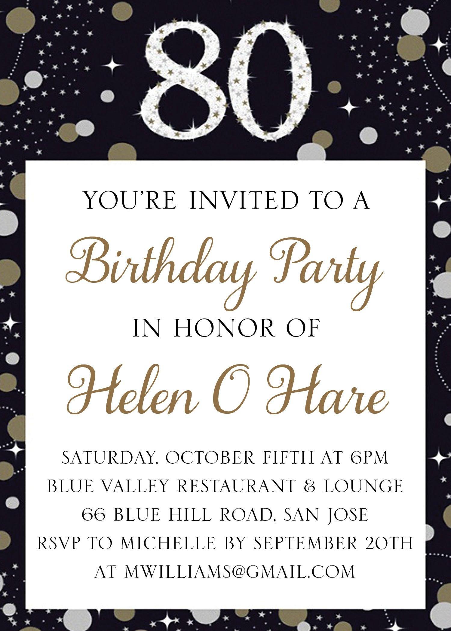 Custom Sparkling Celebration 80 Invitations | Party City