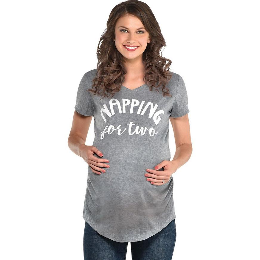 Gray Napping for Two Maternity T-Shirt, S/M
