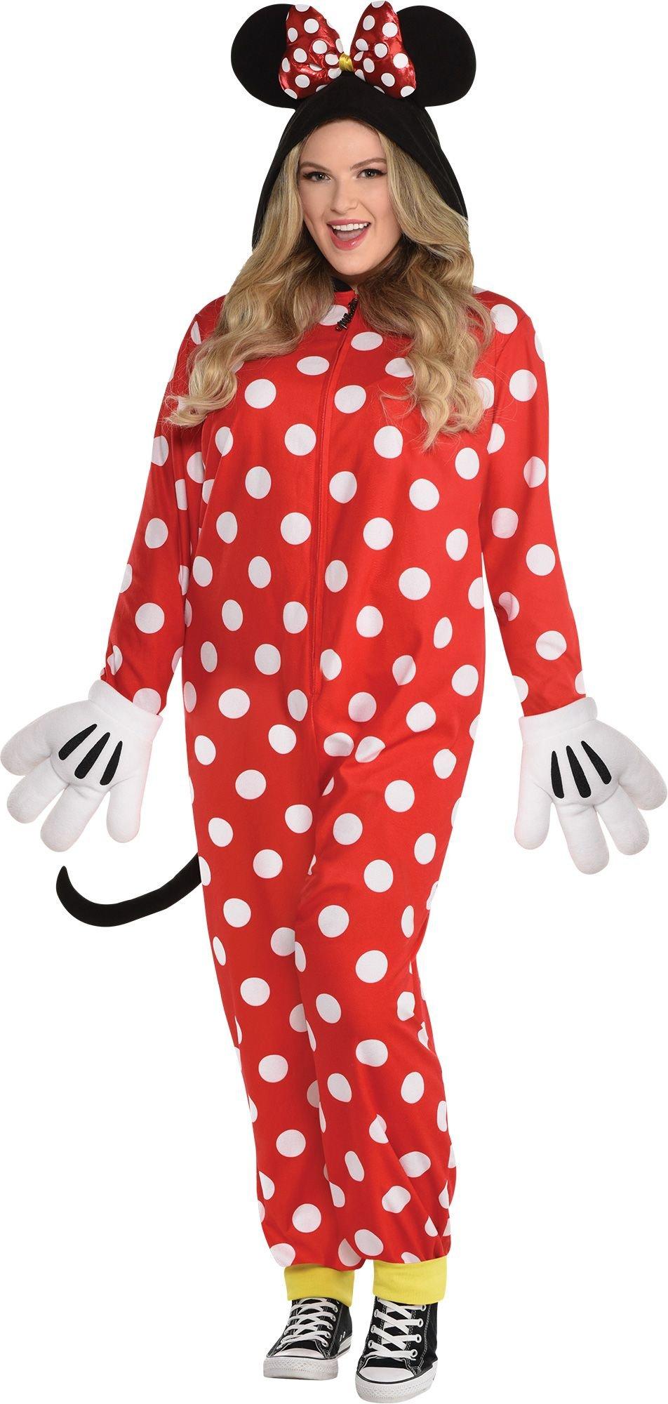 Adult Zipster Red Polka Dot Minnie Mouse One Piece Costume Plus Size - Disney