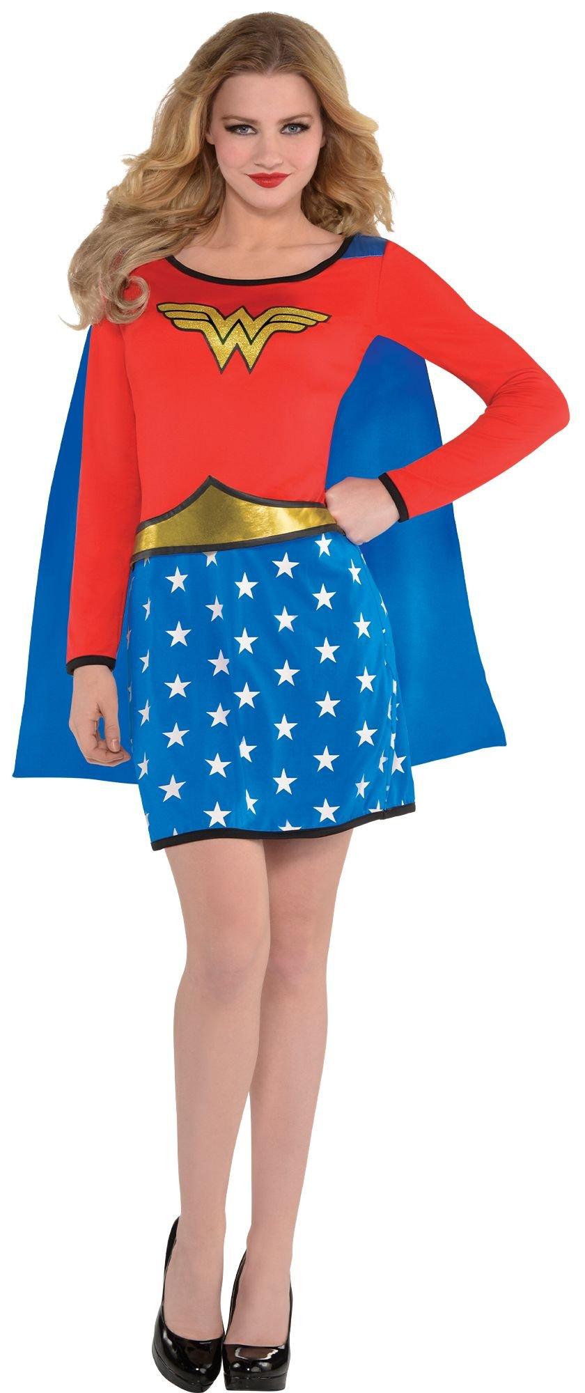 Adult Long-Sleeve Wonder Woman Dress with Cape