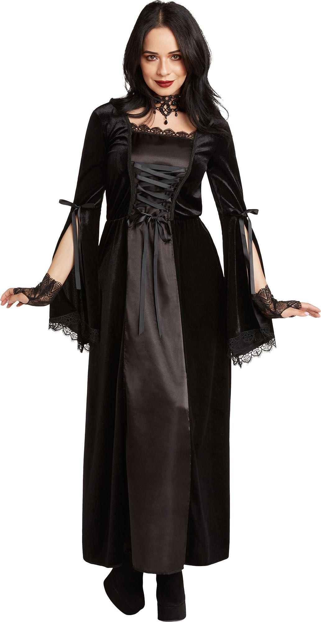 EYHLKM Carnival Costume Sorceress Costume Gothic Dress Royal Vampire  Costume Medieval Black Witch Dress Themed Party Masquerade Party,110cm