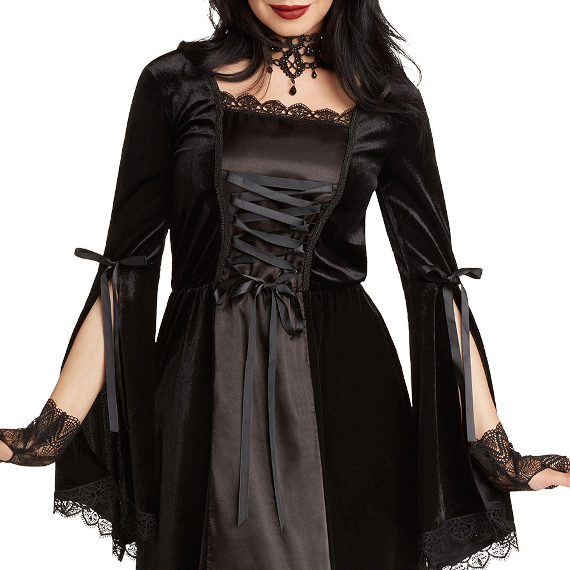 EYHLKM Carnival Costume Sorceress Costume Gothic Dress Royal Vampire  Costume Medieval Black Witch Dress Themed Party Masquerade Party,110cm