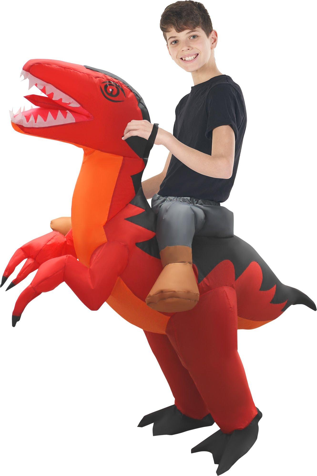 Kids' Inflatable Red Raptor Ride-On Costume