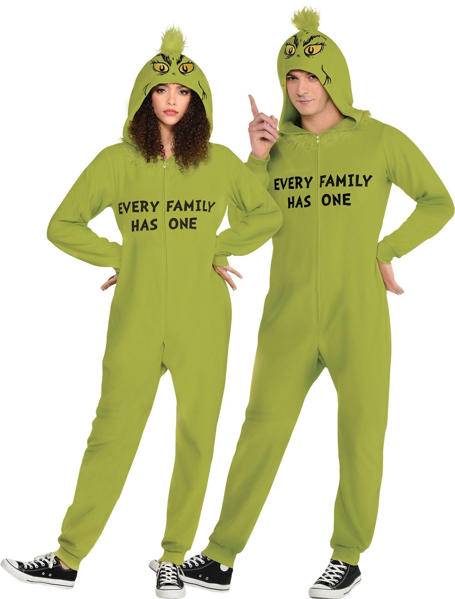 Family Grinch One Piece Zipster Costume for Adults | Party City