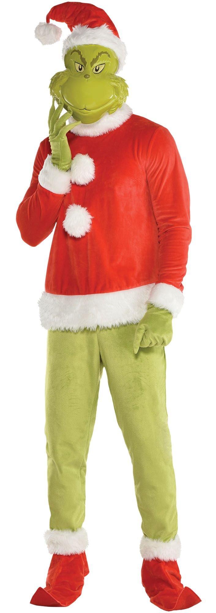 Christmas Adult Grinch Costume Kids Santa Claus Costume Men And Women 7 Pcs  Costume Set Including Mask-x