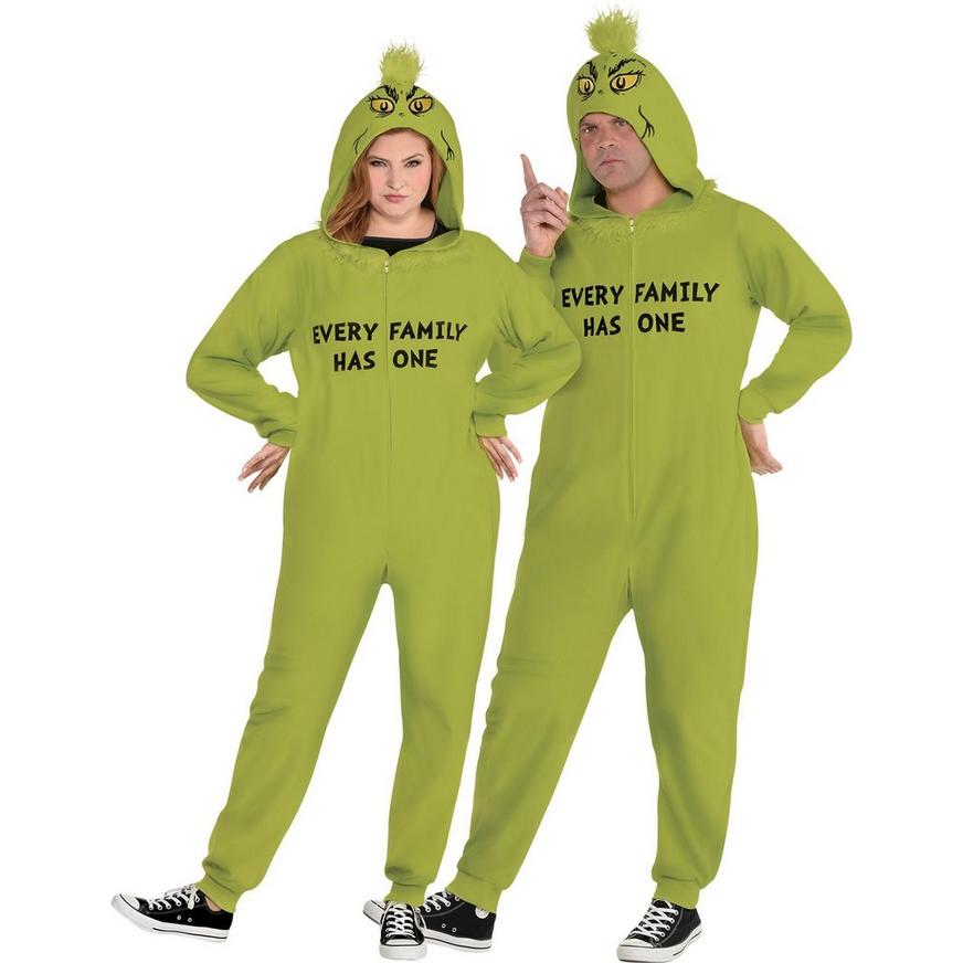 Adult Family Grinch One Piece Zipster Costume Plus Size