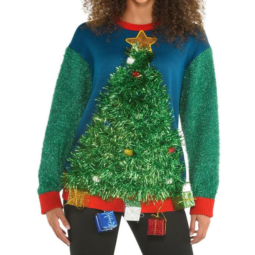 3D Tinsel Tree Ugly Christmas Sweater for Adults