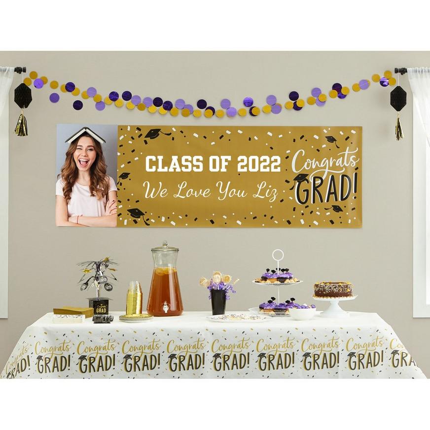 Custom Gold Hats Off Graduation Photo Horizontal Banner
