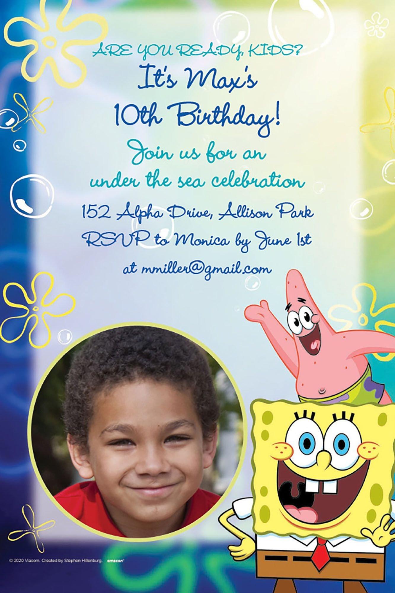 Custom SpongeBob SquarePants Photo Invitations