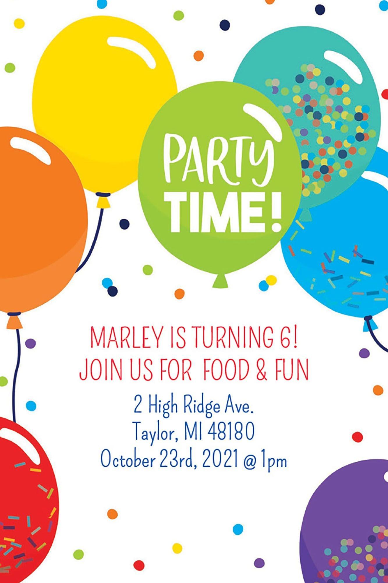 Three Birthday Balloon Invitation Template With Time Capsule 