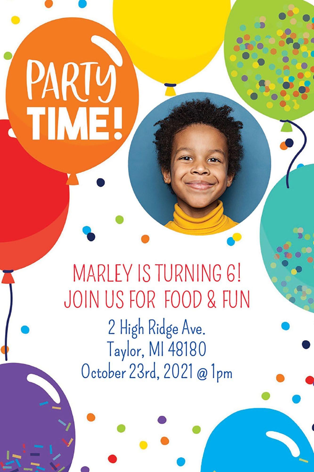 Custom Balloon Birthday Celebration Photo Invitations