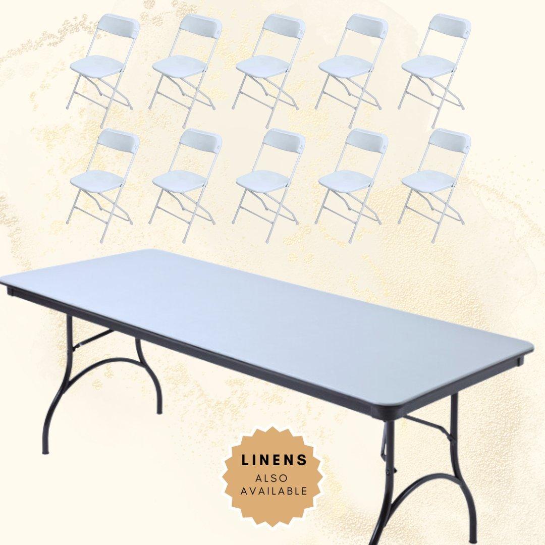 8ft Banquet Table and Chairs for 10 Posh Express Rentals Party City