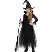 Child Girl Witch Witch's Costume Set Halloween Dress Up Hat Cape Tinsel Wand 
