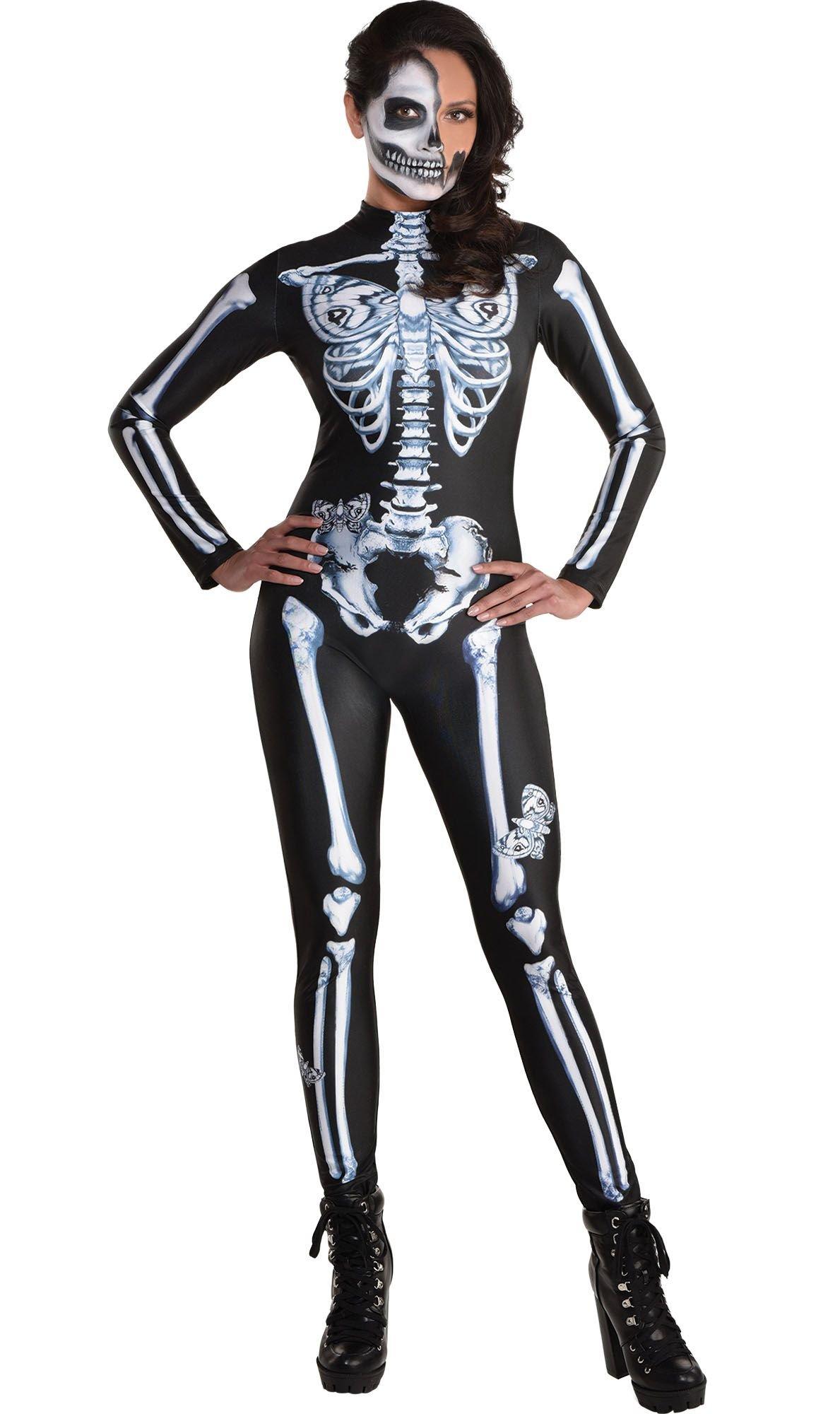 Black & White Skeleton Catsuit with Butterflies for Adults | Party City