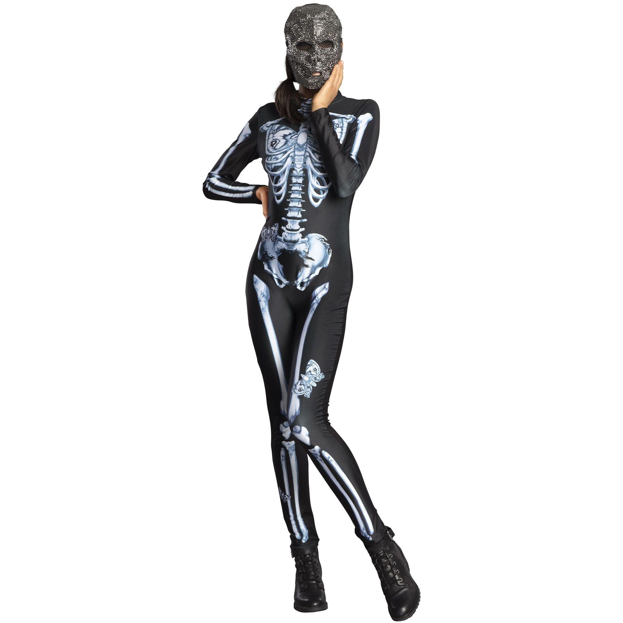 Black & White Skeleton Catsuit with Butterflies for Adults | Party City