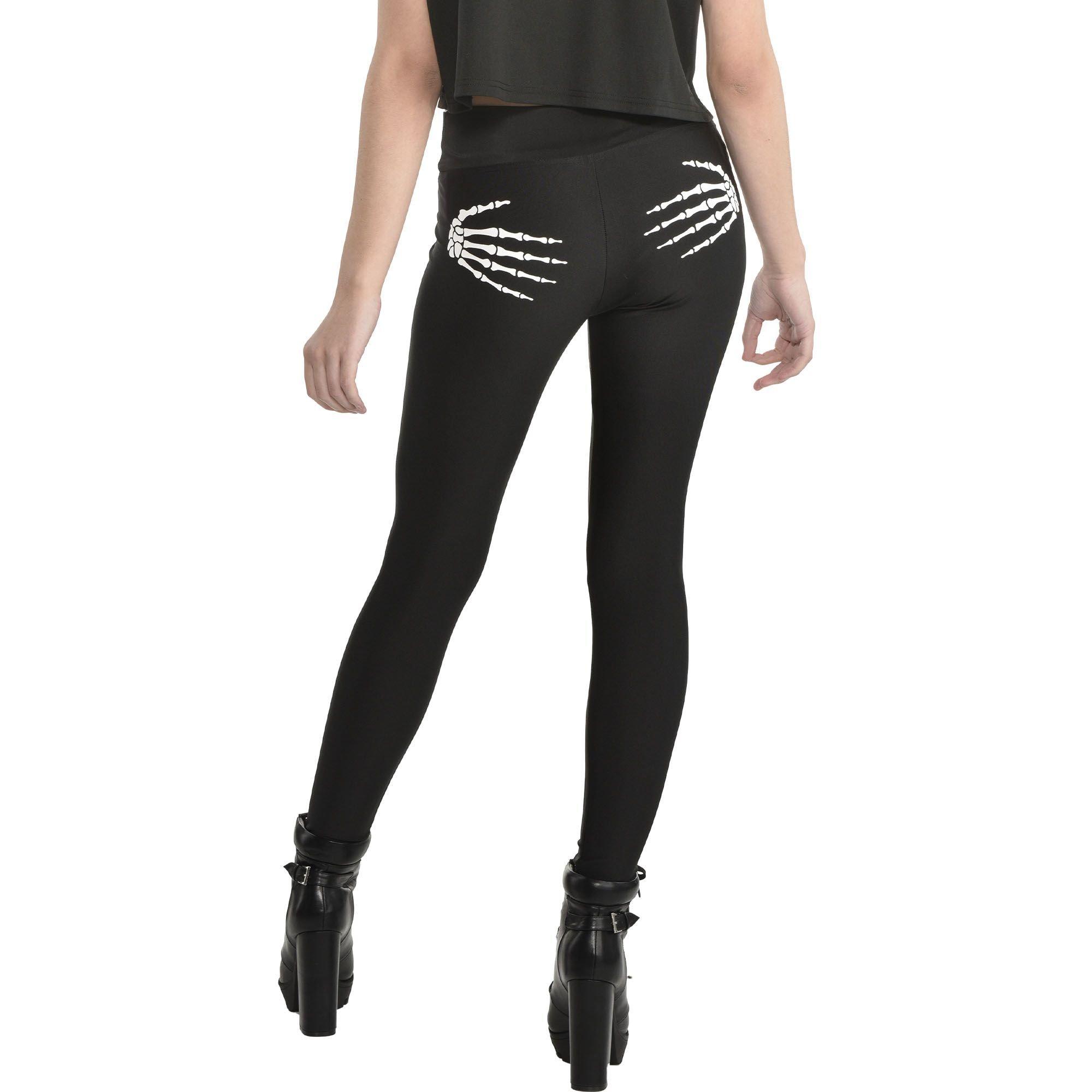 Adult Skeleton Hands on Butt Leggings - Black & Bone