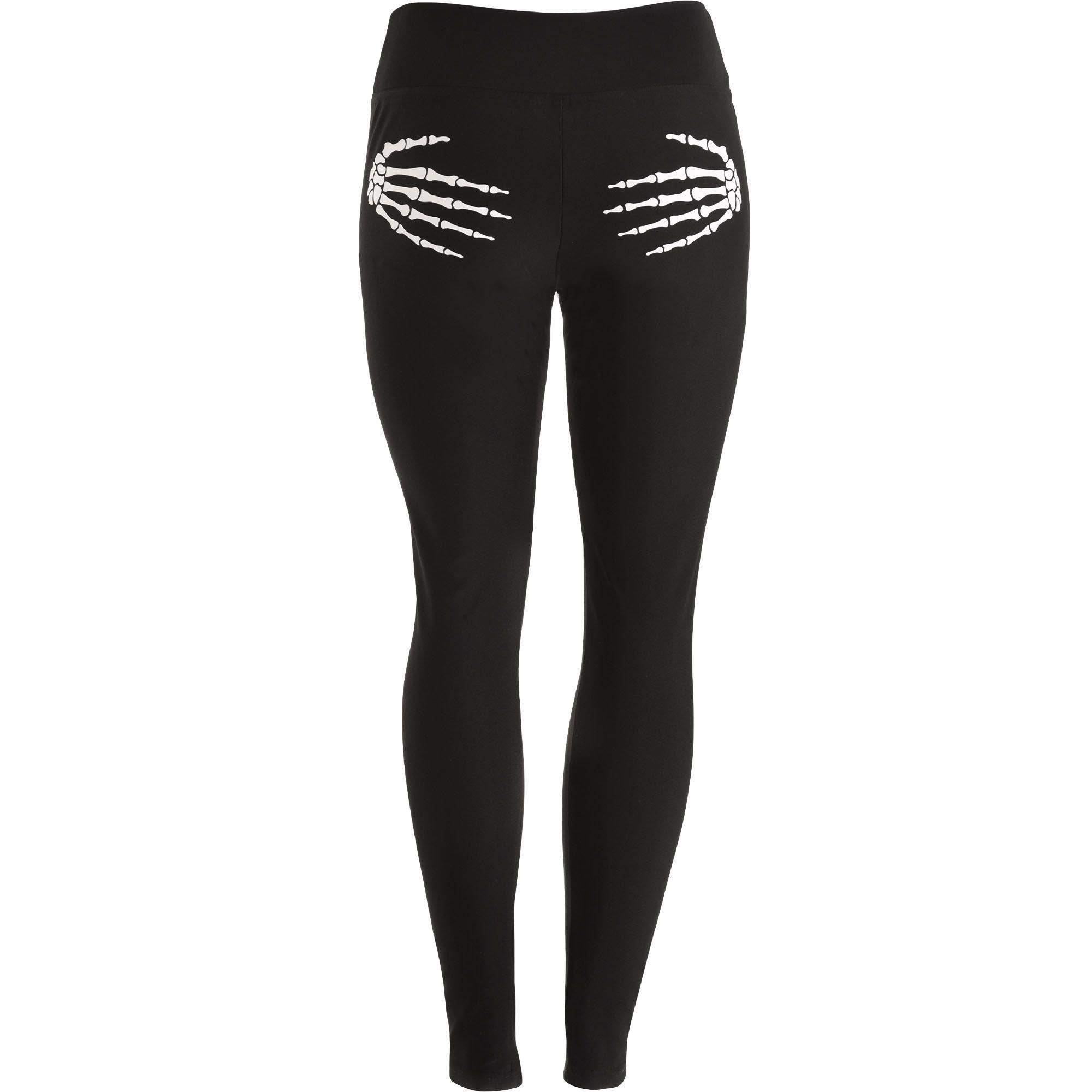 Adult Skeleton Hands on Butt Leggings - Black & Bone