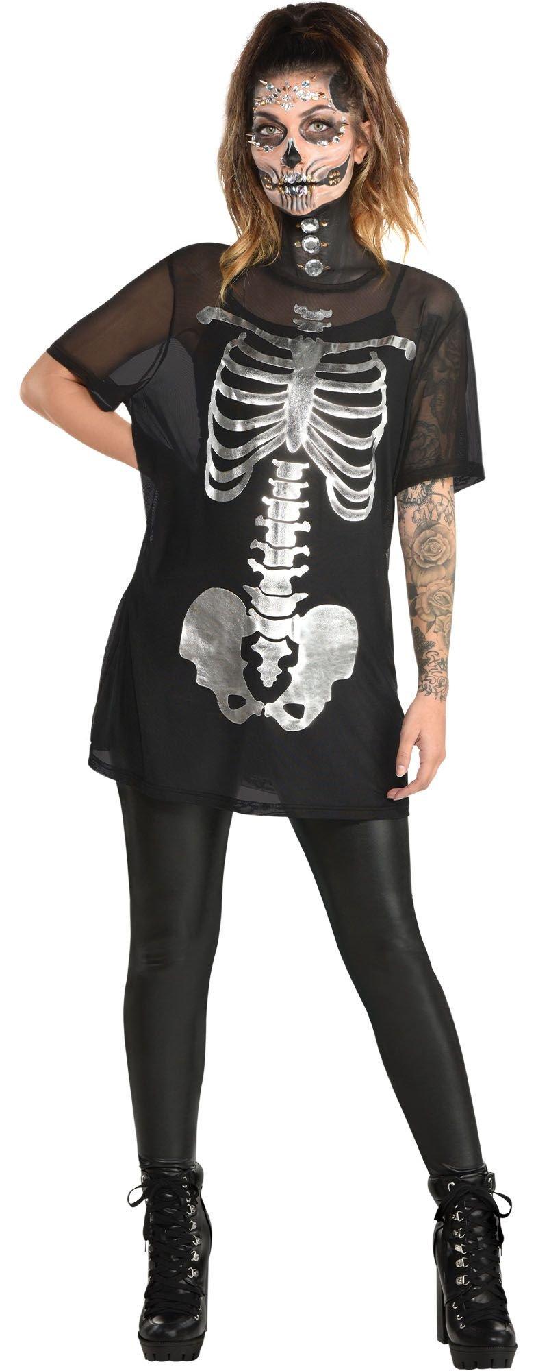 Metallic Skeleton Mesh T-shirt Dress for Adults