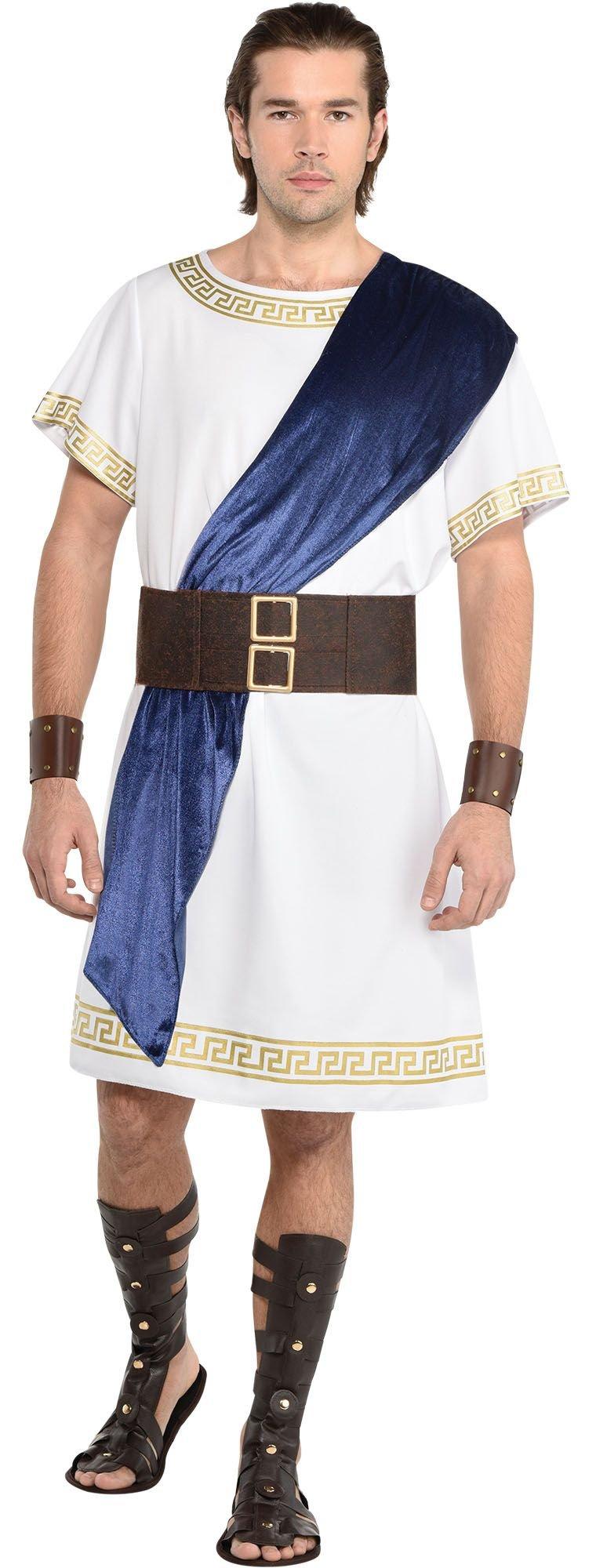 White & Gold Toga with Blue Velour Sash for Adults