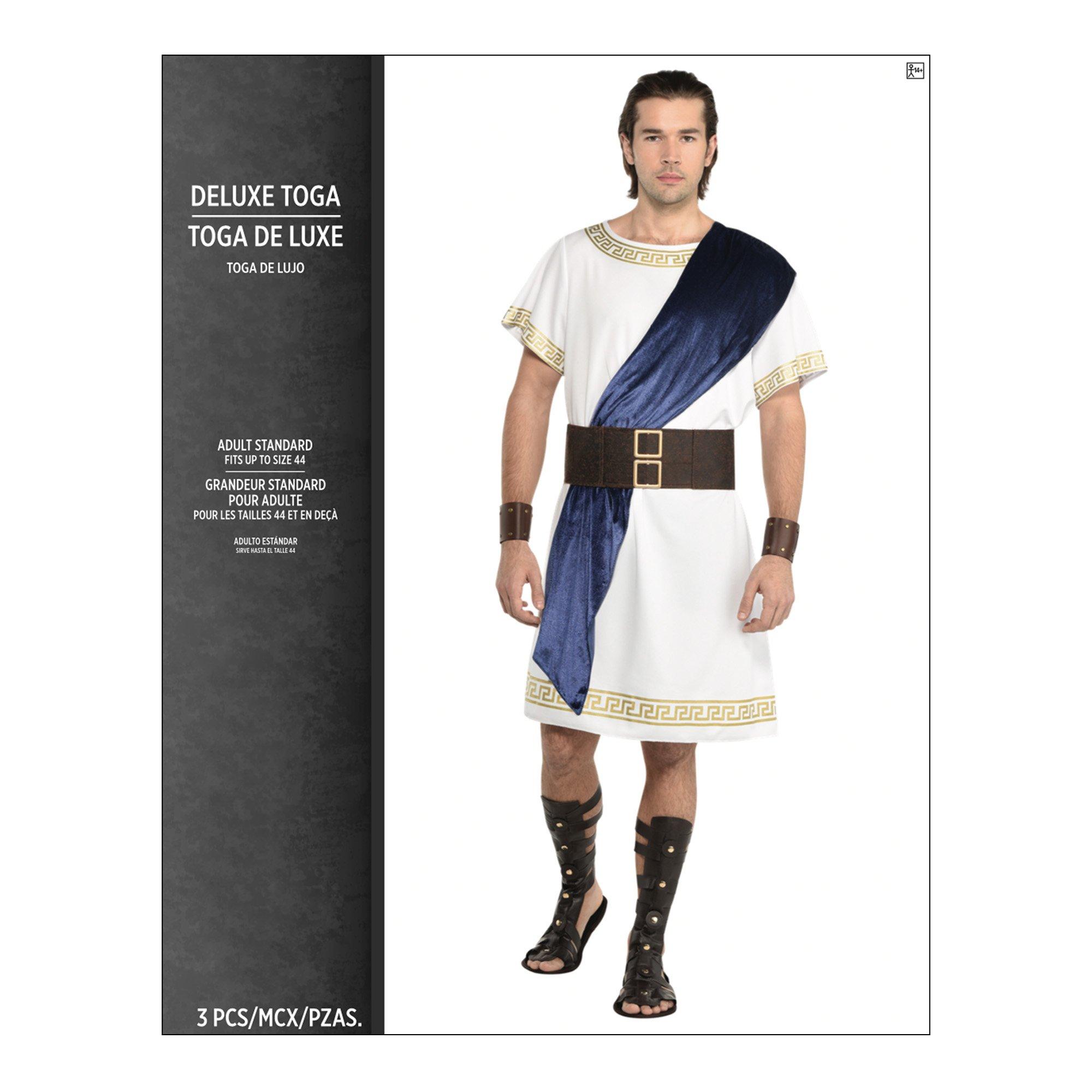White & Gold Toga with Blue Velour Sash for Adults