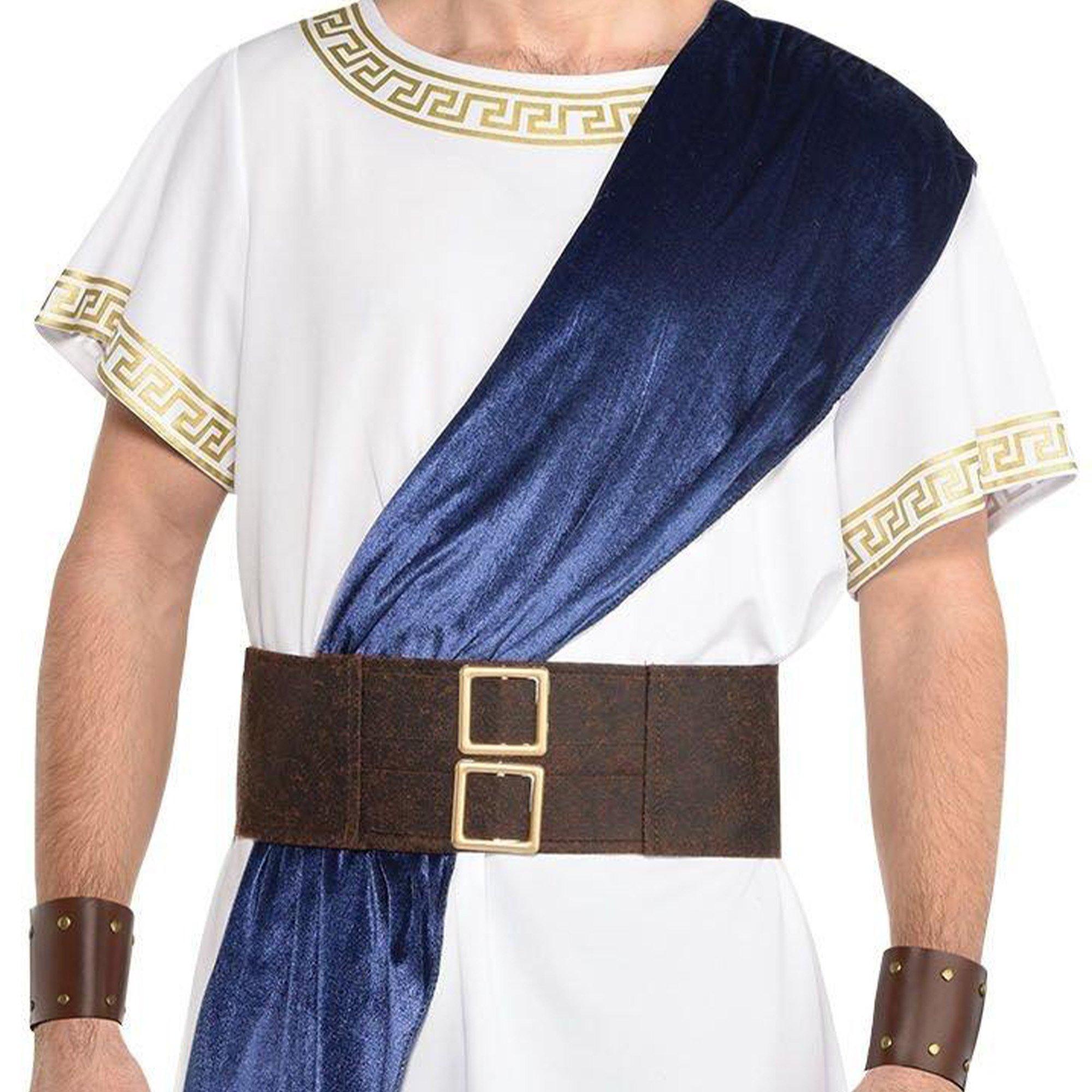 White & Gold Toga with Blue Velour Sash for Adults