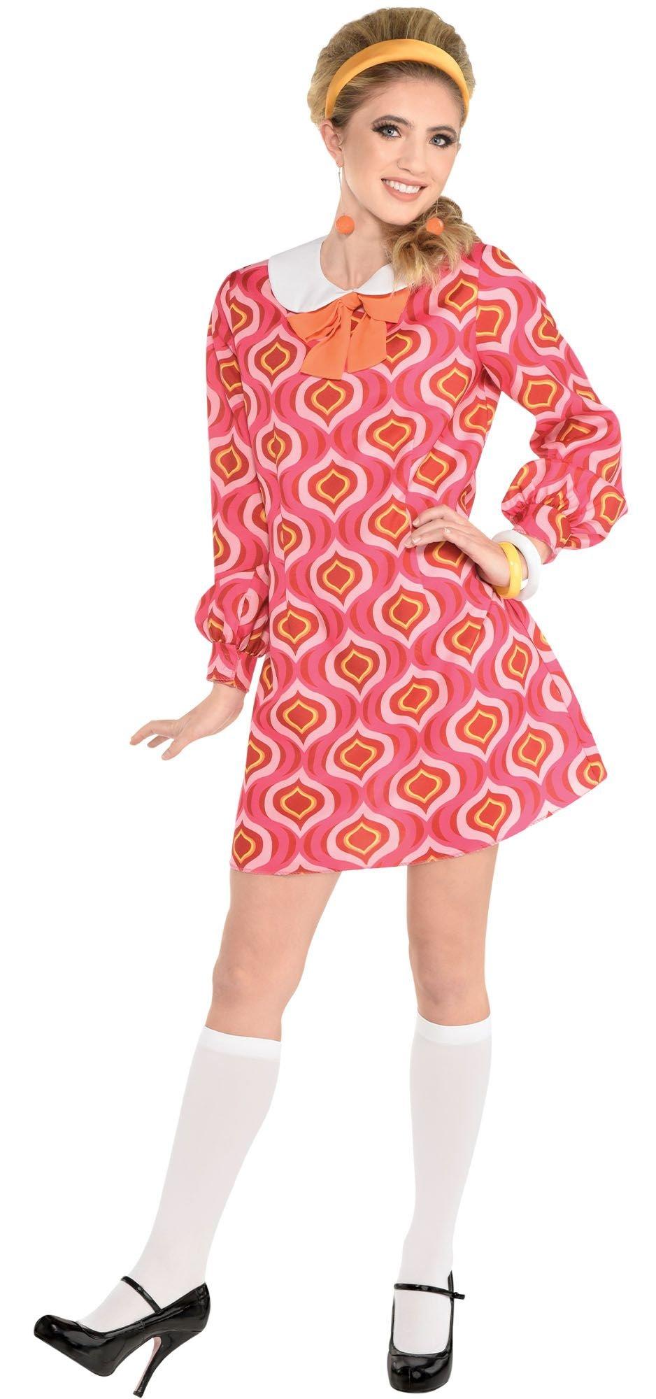 Pink & Orange 60s Mod Dress for Adults