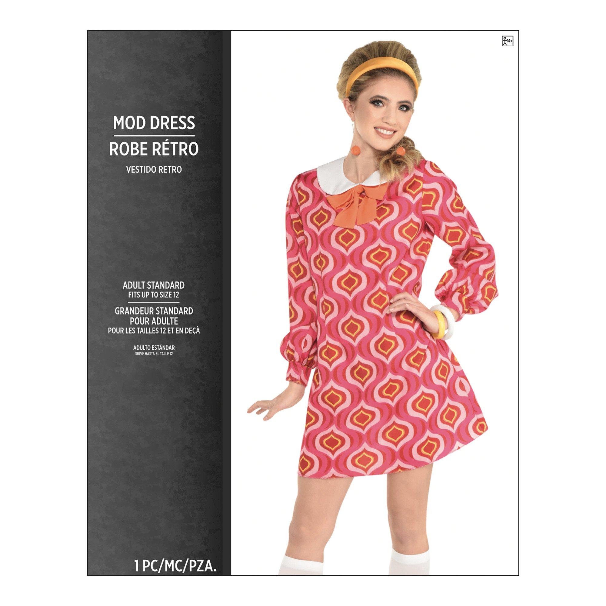 Pink & Orange 60s Mod Dress for Adults