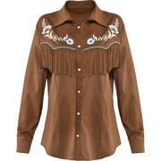 Brown Western Cowgirl Button Up Fringe Shirt for Adults