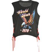 Black 70s Rock World Tour Sleeveless Lace-Up T-Shirt for Adults