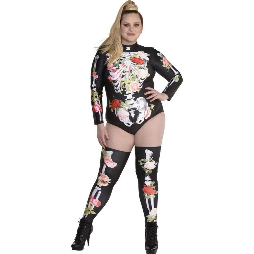 Adult Skeleton Romance Plus-Size Bodysuit - Black & Bone
