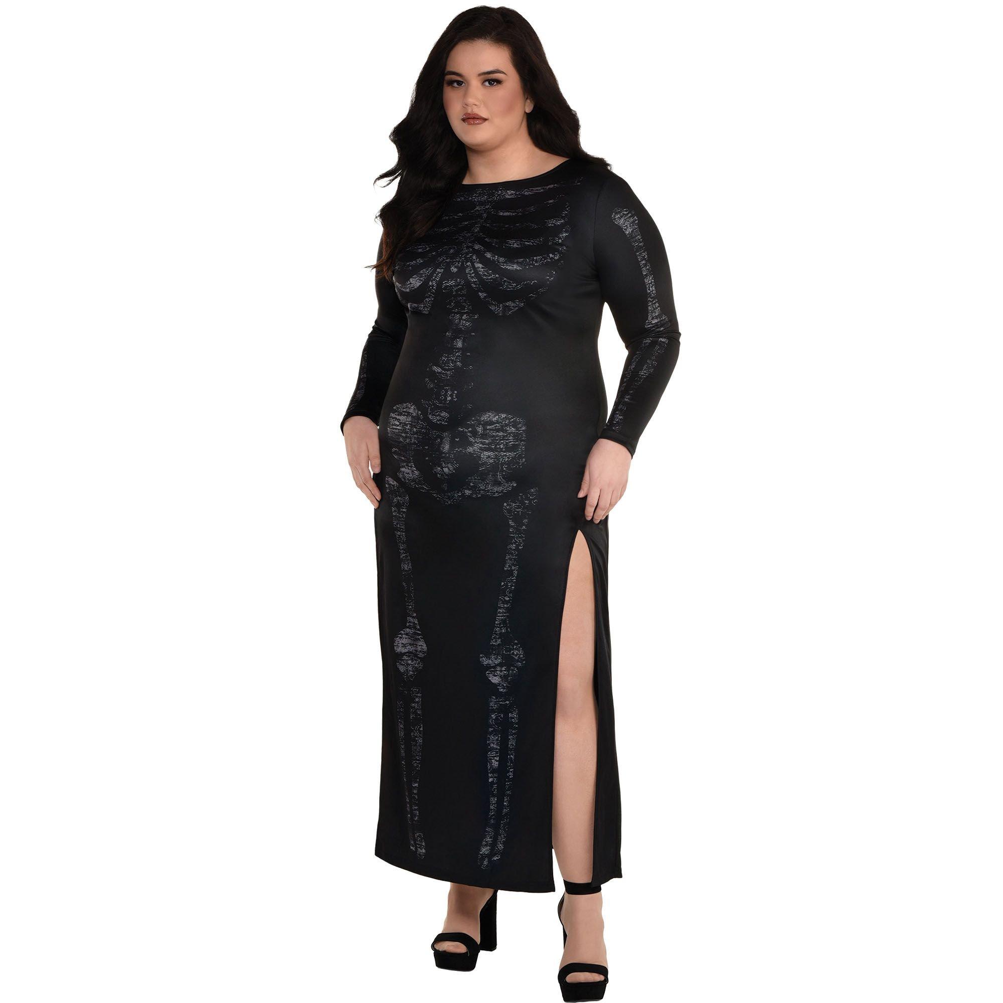 Adult Skeleton Plus-Size Dress - Black & Bone | Party City