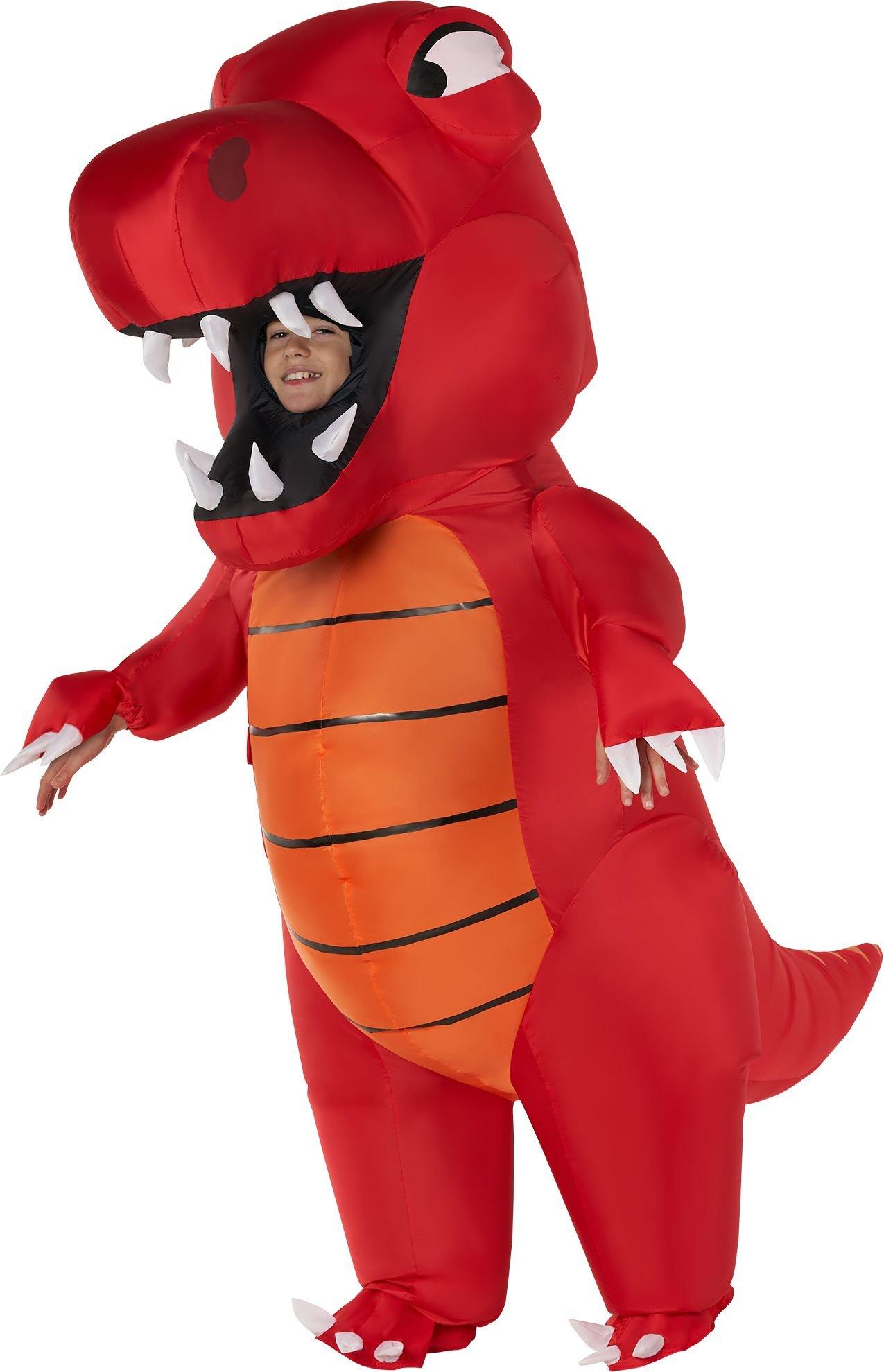 COMIN Inflatable Dinosaur Costume Kids, Ride on Dinosaur Blow Up Trex  Costume Red Funny Fancy Dress for Halloween Party