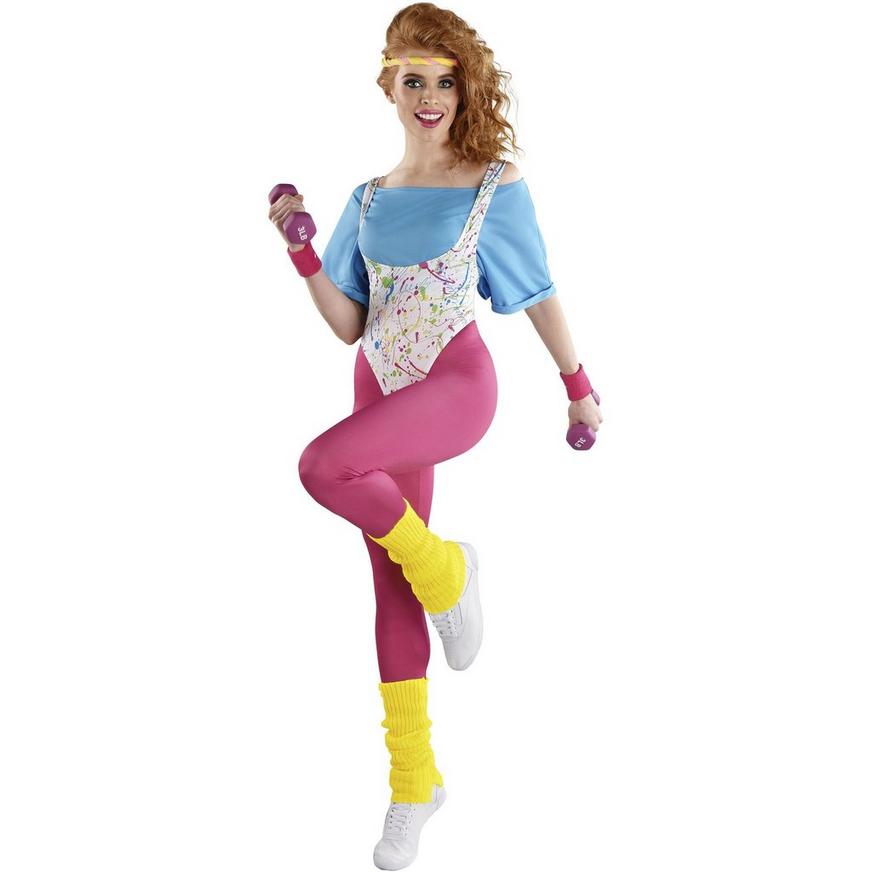 Adult 80s Paint Splatter Leotard Workout Costume Accessory Kit