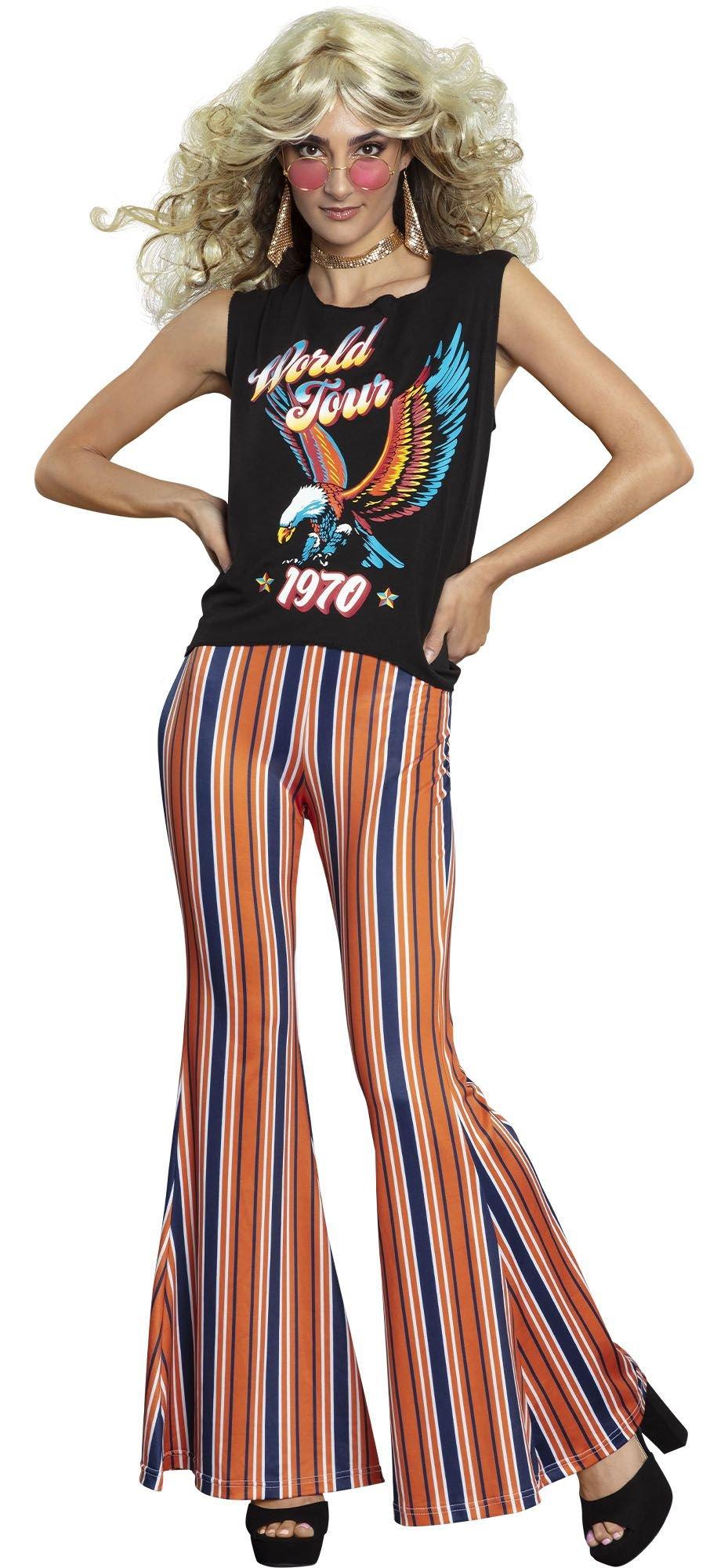 Blue & Orange Striped Bell Bottom Pants for Adults