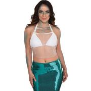 White Beaded Mesh Cropped Halter Top for Adults