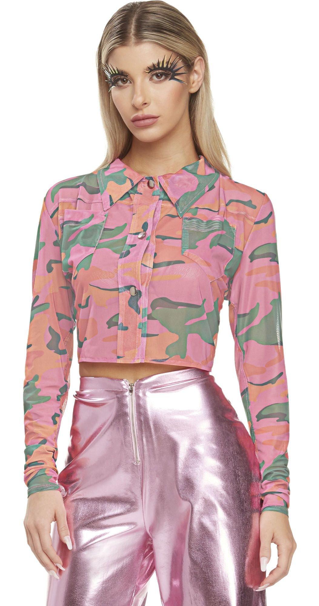 Denim Jacket + Camo Pants + Pops of Pink — bows & sequins