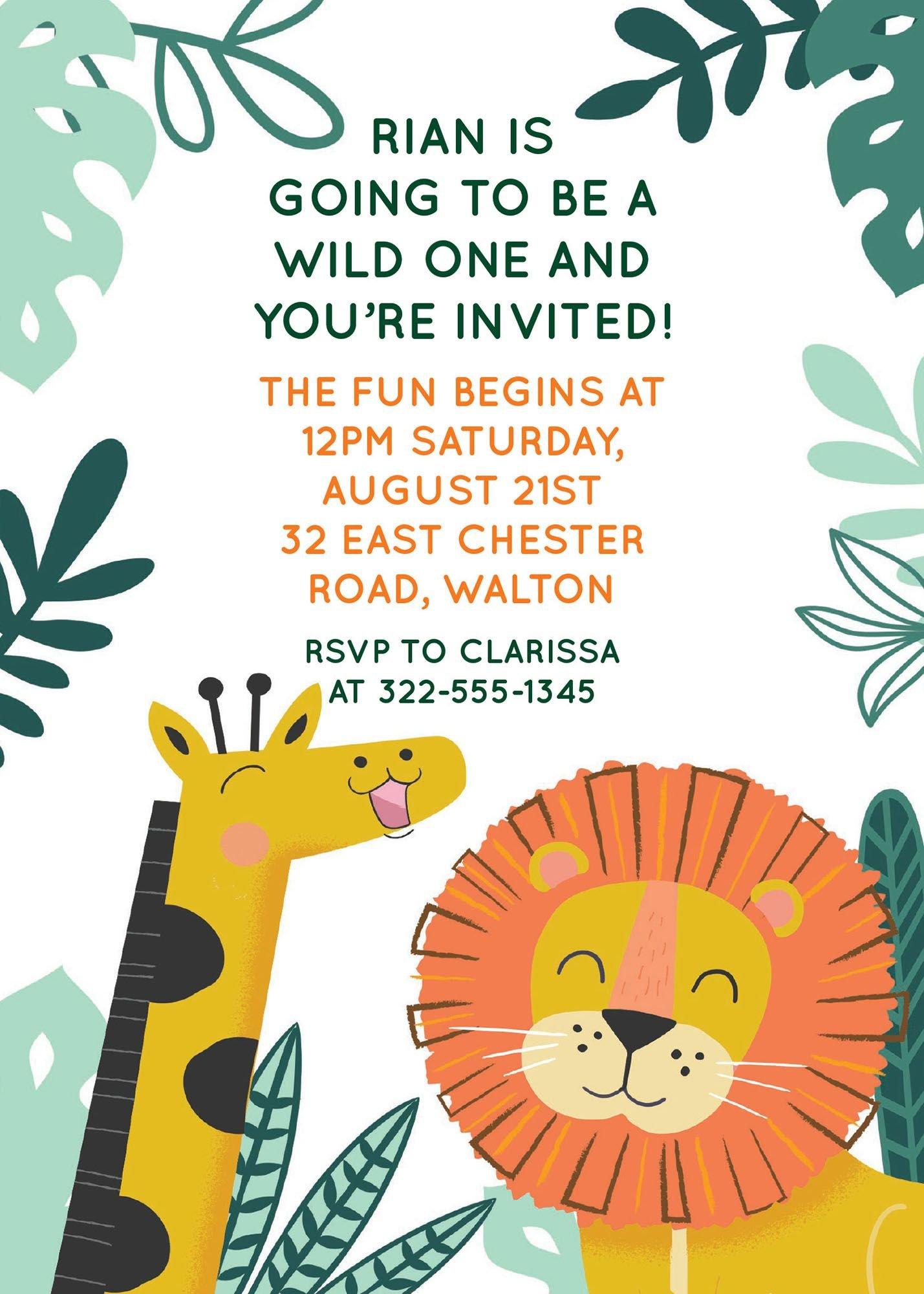 Custom Get Wild Jungle Cardstock Invitations