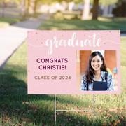 Custom Pink Graduation Photo Yard Sign