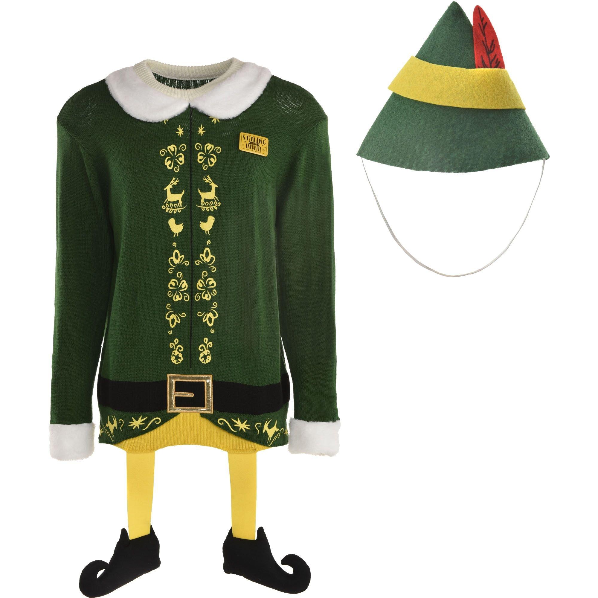 Adult Elf Movie Ugly Christmas Sweater with Hat Party City