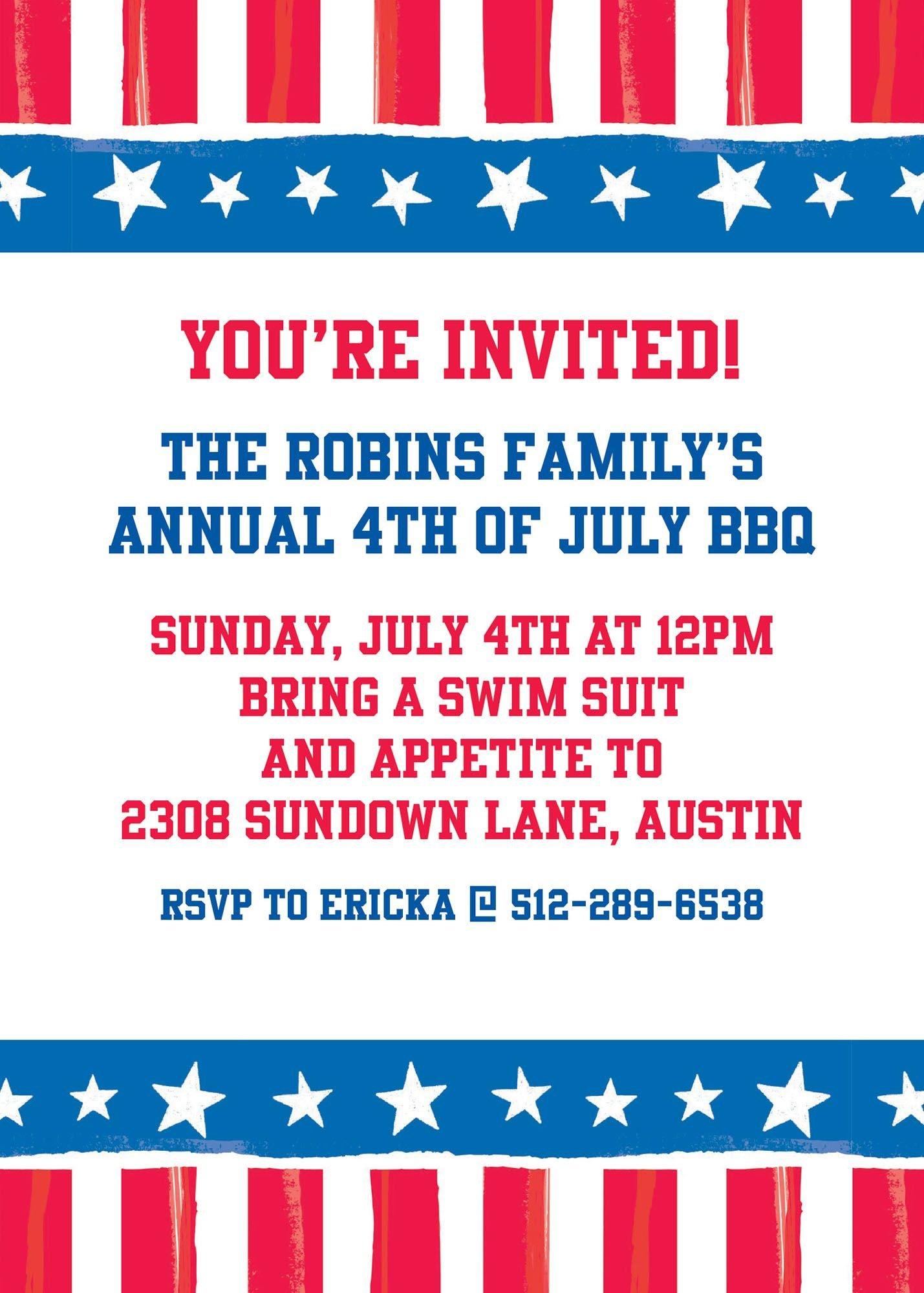 4th of july invitation wording