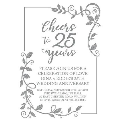 Custom Silver 25th Anniversary Cardstock Invitations