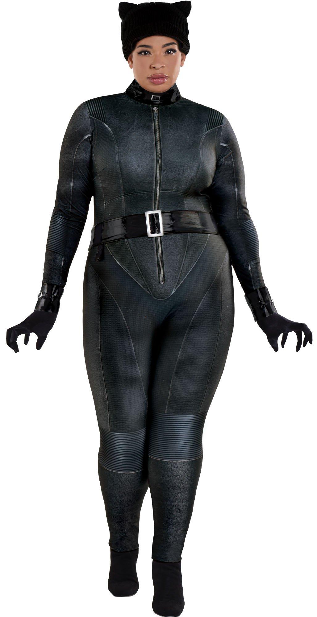 Plus Size Leather Look Catsuit - Silver