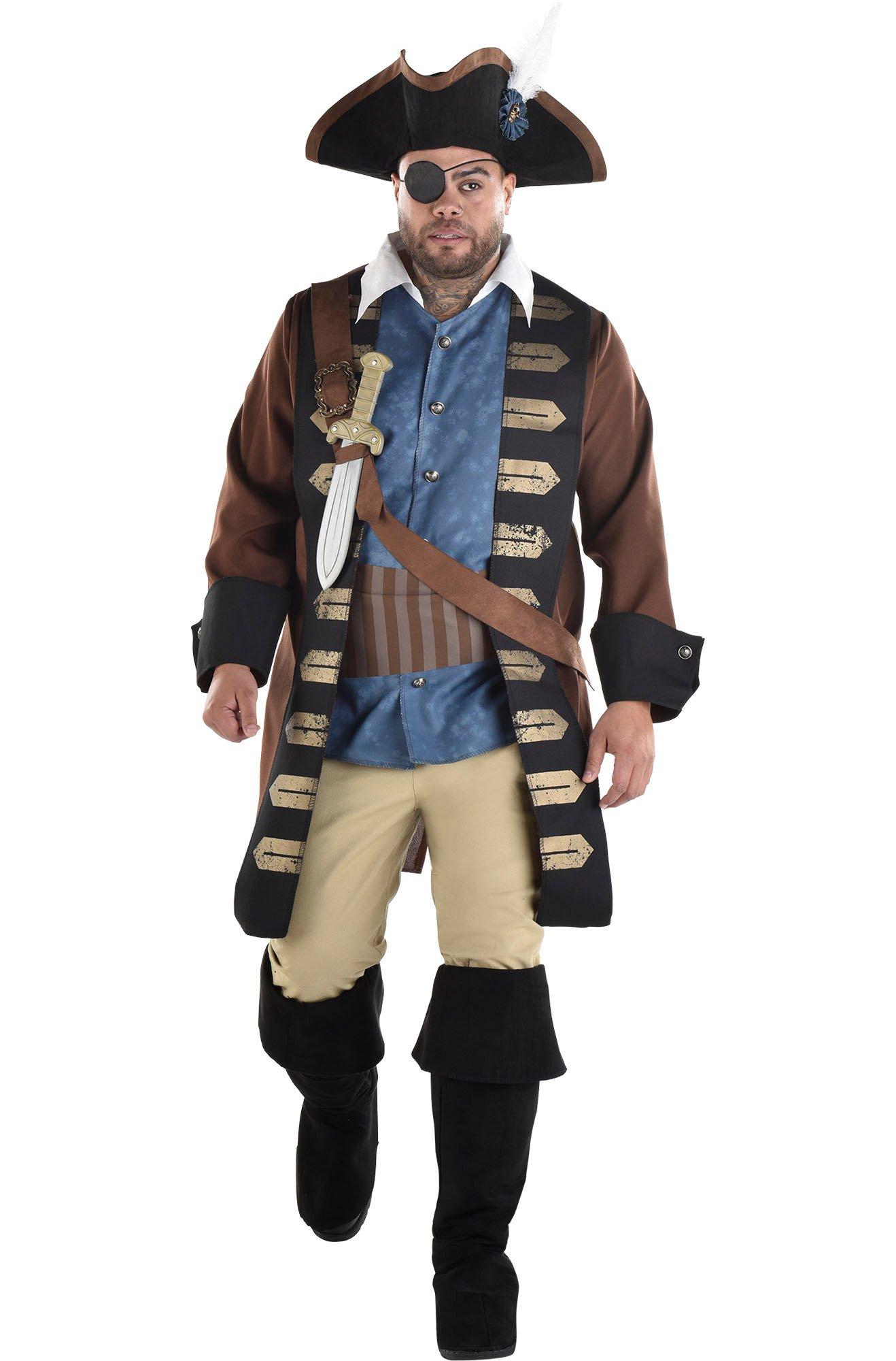 Party City adult Shipwrecked Pirate Costume - 2XL, 48-52