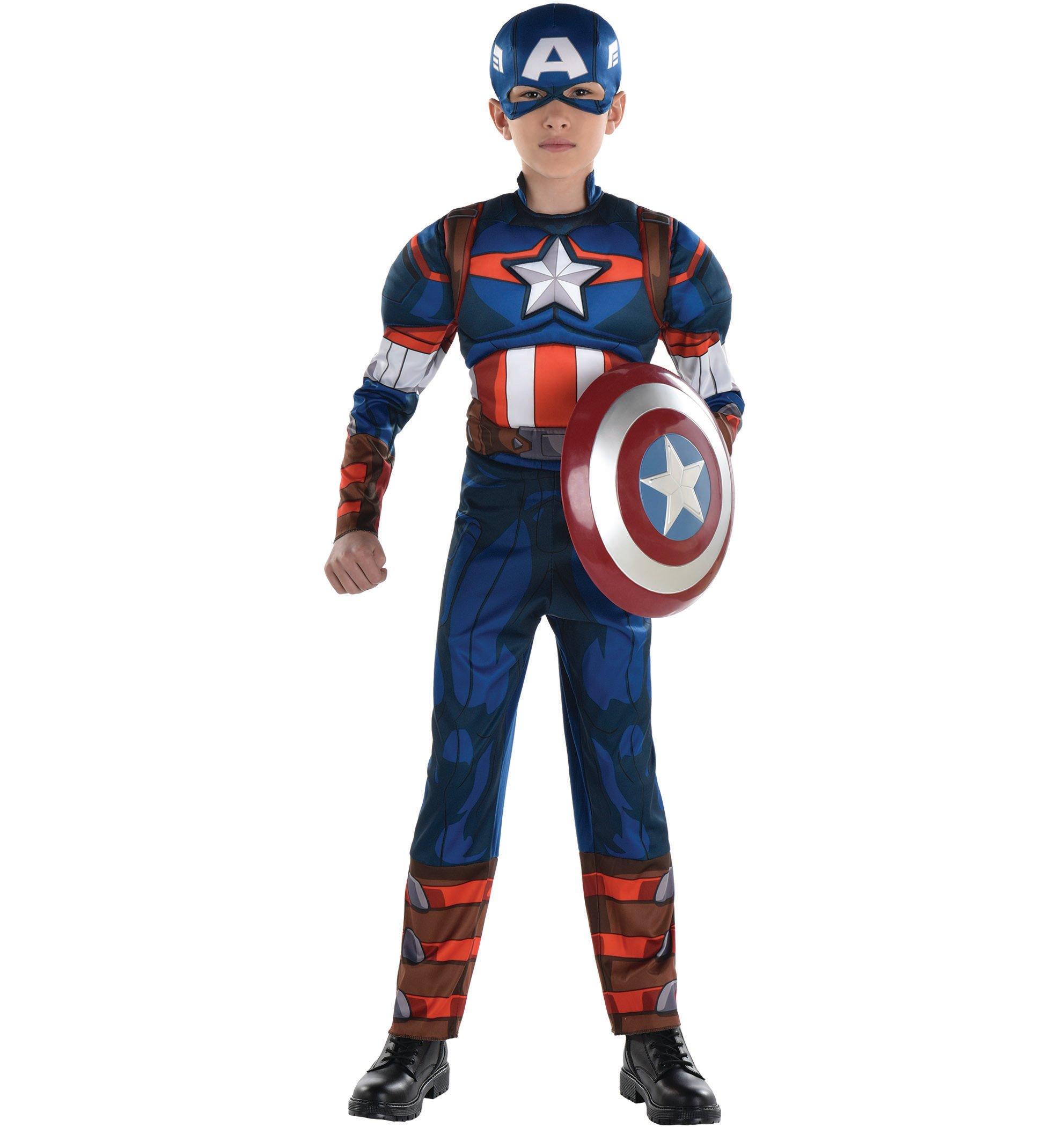 Captain America Costume Boys 3T-4T Deluxe Avengers Padded Jumpsuit Shield  Mask