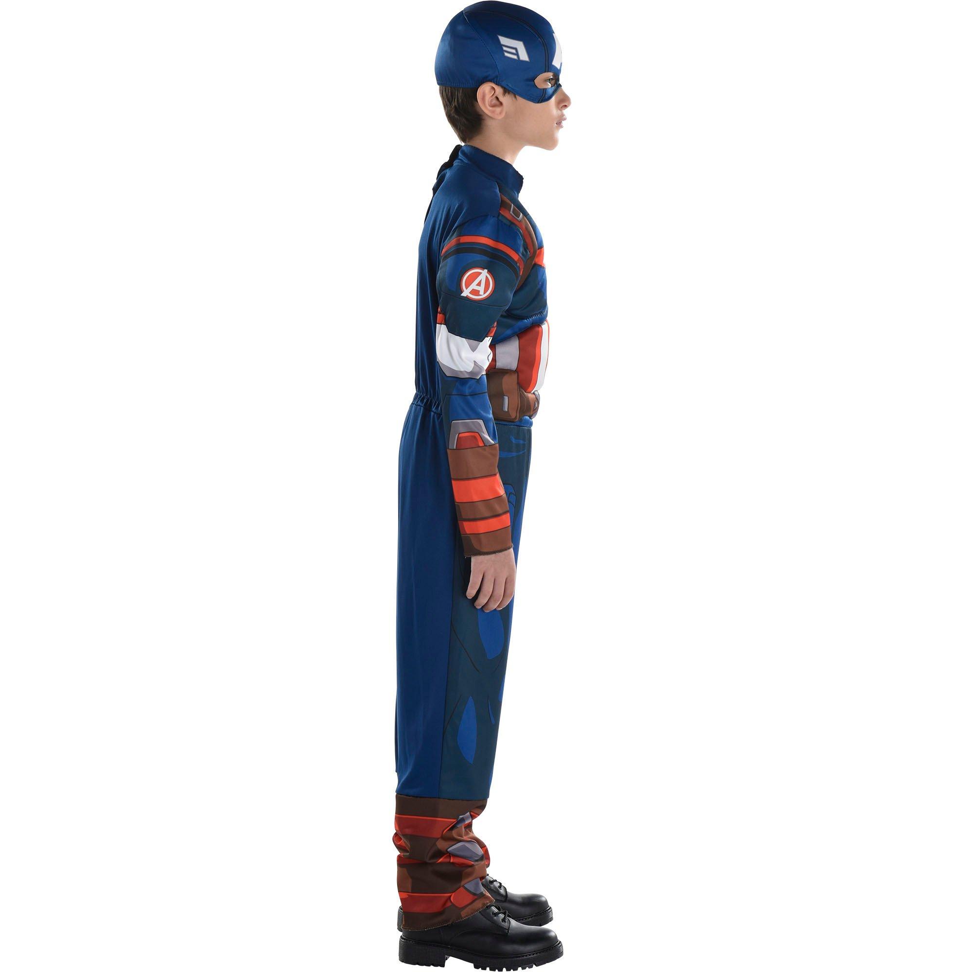 Captain America Costume Boys 3T-4T Deluxe Avengers Padded Jumpsuit Shield  Mask