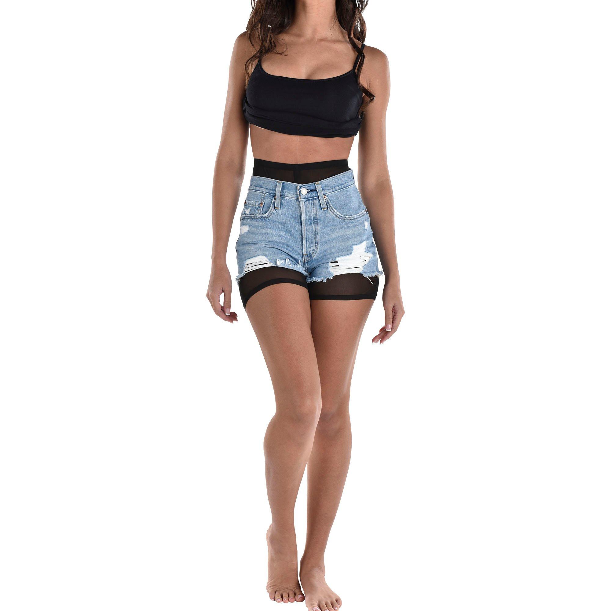 Adult Sheer Black High-Waisted Mesh Bike Shorts