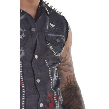 Adult Gray Distressed Studded Chambray Vest - Punk